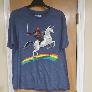 Marvel Blue Tee with Deadpool and Unicorn